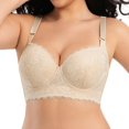 thumbnail image 4 of Gkeoshab Women's Bras Women's Thin Cup Lace Underwire Bra Side Control & Shaping Full Coverage Minimizer Bralette Beige A, 4 of 8