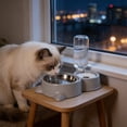 thumbnail image 6 of SHENGXINY Stainless Steel Cat Food Bowl and Water Bowl Set - 2 in 1 Automatic Gravity Water Dispenser, Leakproof Clean Feeder for Small Medium Dogs & Cats Gray 13.78x6.1x9.84in, 6 of 6