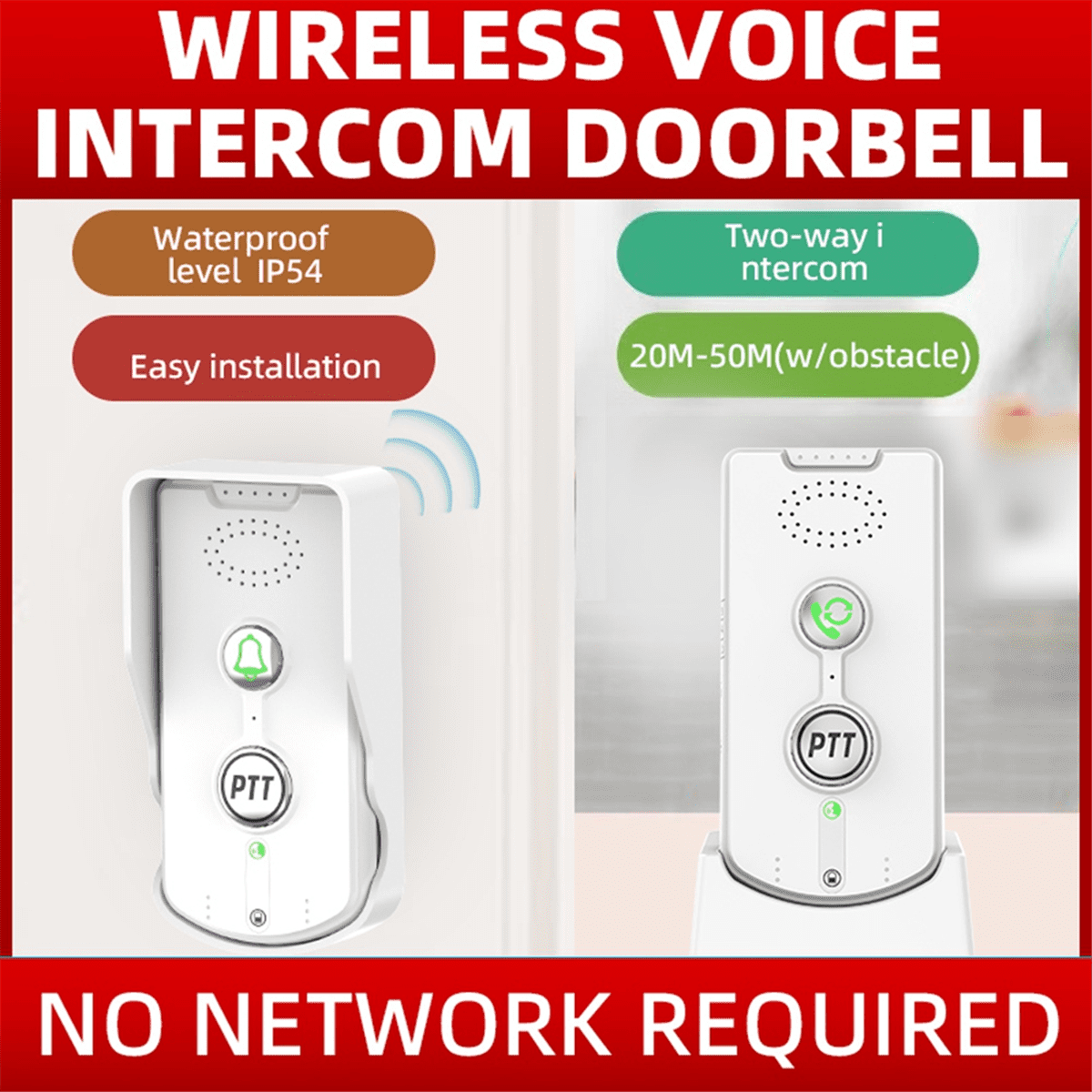 1000M Wireless Long Distance 2.4Ghz Audio Door Phone Voice Sender&Reciever Intercom Doorbell Black