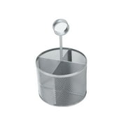 Mind Reader 4 Section Round Steel Mesh Utensil Holder with Handle, Supply Sorter, Utensil Organizer for Flatware, Paintbrushes, Crafting Supplies, Silver