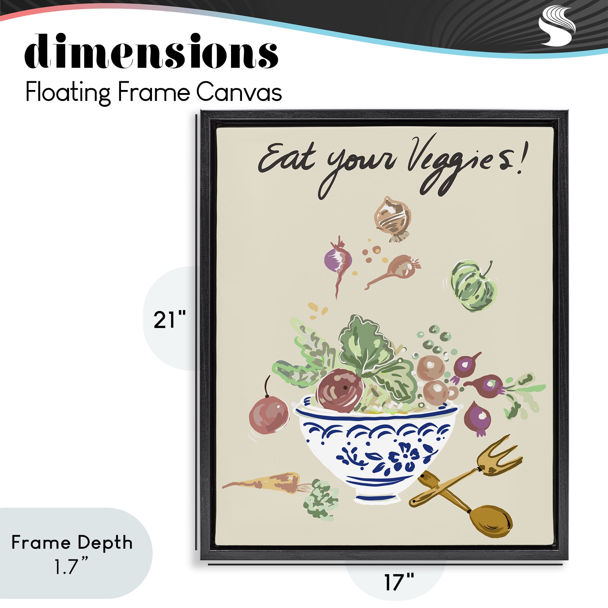 Stupell Industries Eat Your Veggies Bowl Black Framed Floater Canvas Wall Art, design by Ani Del Sol