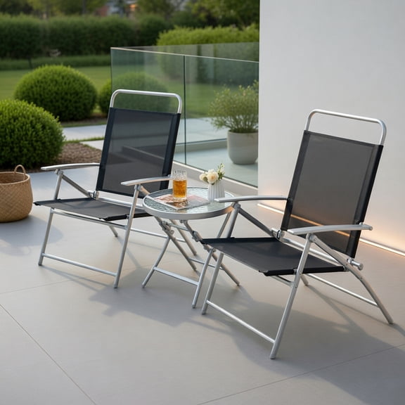 Topcobe 3 Pieces Patio Folding Chair Set, Outdoor Metal Conversation Set, Outdoor Patio Furniture for Balcony Garden Backyard