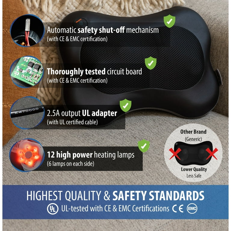 Zyllion Shiatsu Back and Neck Massager Rechargeable 3D Kneading Deep Tissue Massage Pillow with Heat for Muscle Pain Relief Chairs and Cars