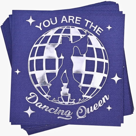 Fenyor7i Mamma Mia Décorations de Fête - 52 Serviettes de Cocktail Reine Dansante en Feuille d'Argent - Disco, Enterrement de Vie de Jeune Fille, Anniversaire - Bleu Nuit Argenté, 5"x 5 Pouces Pliées