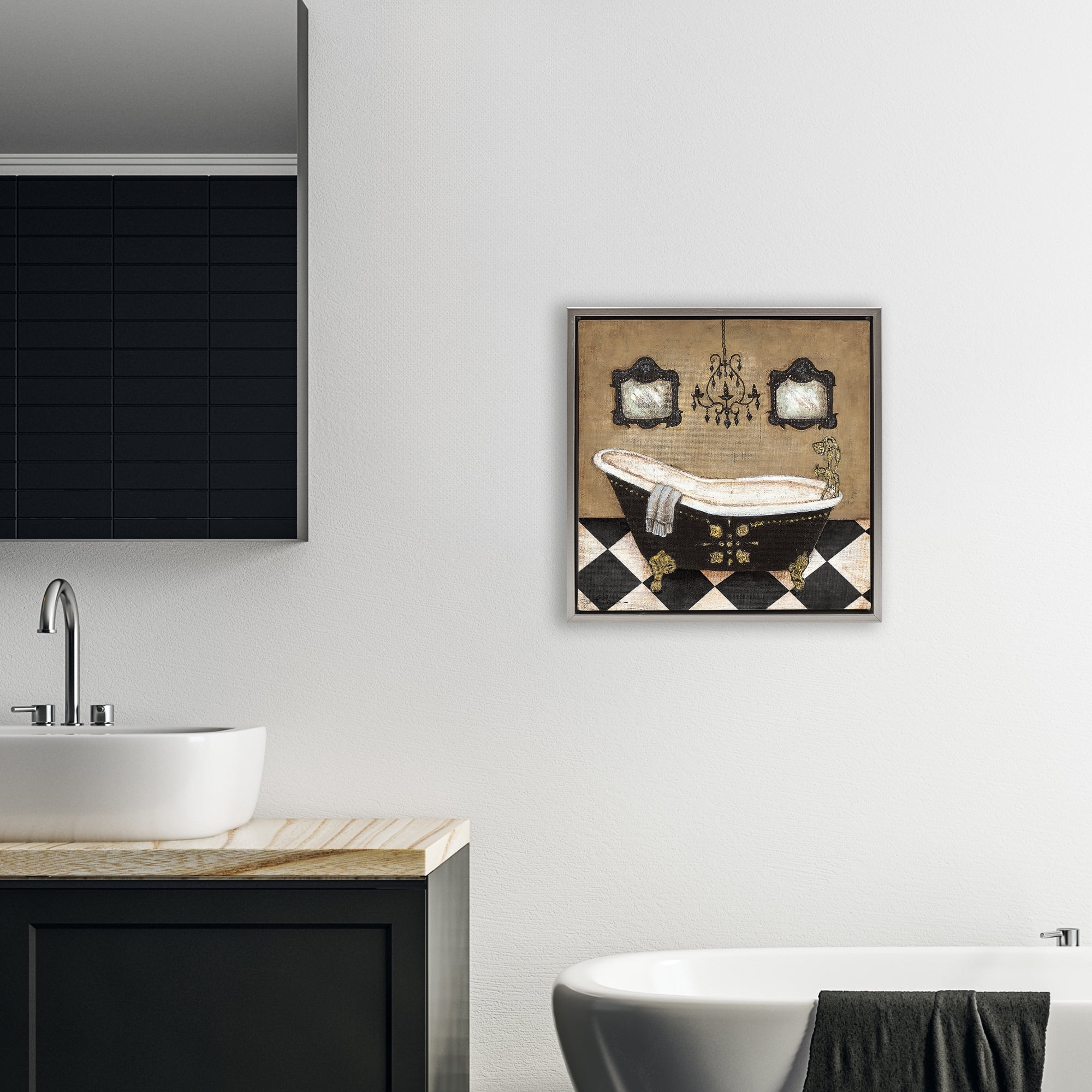 Stupell Industries Elegant Vintage Bathtub Gray Framed Floater Canvas Wall Art, design by Janet Tava