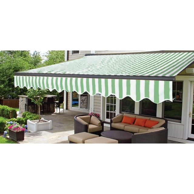 ALEKO Parasol Demi-Cassette Auvent de Terrasse Rétractable 10x8 ft Rayures Blanches Vertes