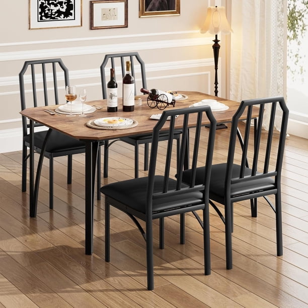5-piece dining mesa set para 4 kitchen, con chamfer design, cushion asientos, rustic brown, suitable para home kitchen o apartment small spaces