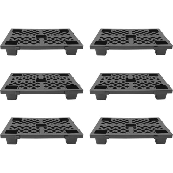 6 Pcs Plastic Pallets 15 x 24 Inch, Waterproof Stackable Storage Floor Pallet Basement Display Pad for Garage, Supermarket, Warehouse, Support Up to 220 Lbs Black