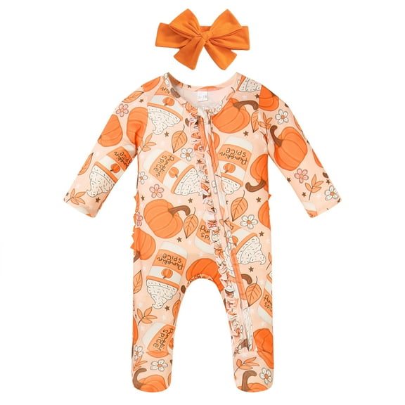Zshosam Clothes Girl Rompers Newborn Baby Girls Rompers Knit Round Neck Long Sleeve Infant Fall Jumpsuits Coming Home Romper Size 0 3 Months,(Orange 0-3 Months)