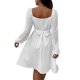 thumbnail image 5 of SAYOO Vestido de primavera para mujer, vestido de cintura alta fruncido con cuello cuadrado liso de manga larga, trajes hasta la rodilla con lazo en la cintura para mujer SAYOO  moda, 5 of 6