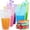 Pink/Blue/Green/Purple/Clear, variant on 100pcs Drink Pouches, Drink Pouches for Adults Alcohol, Colorful Juice Pouches with Straws, Pouches for Drinks for Adults Drink Bags for Smoothies Juices Stand Up Liquid Pouches 16oz Colorful