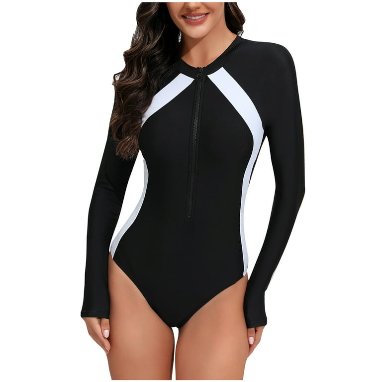 Herrnalise Women's Swimwear Color Block Zipper One-piece