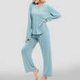 thumbnail image 2 of Women's Pajama Sets 2pc Long Sleeve Button Shirts and Wide Leg Pants Sleepwear Casual Soft Cozy Lounge Sets 2024 Winter Pjs, 2 of 5