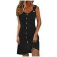 thumbnail image 1 of Vestido de poliéster con escote en V y botones para mujer, ideal para vacaciones de primavera y verano., 1 of 8