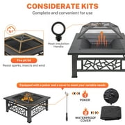 32 Fire Pits for Outside, Updated Segmart Outdoor Firepit with Fireplace Screen, Lid Square Wood Burning Fireplace Heater/Ice Pit for Camping, Outdoor Heating, Bonfire and Picnic, Black