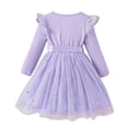 thumbnail image 4 of Girls Tulle Dress with Bow, Princess Party Dress with Long Sleeves, Children's Bow Waist Dress for Birthday Flower Girl and Special Occasions, Age 1-8 Years Purple 90, 4 of 5