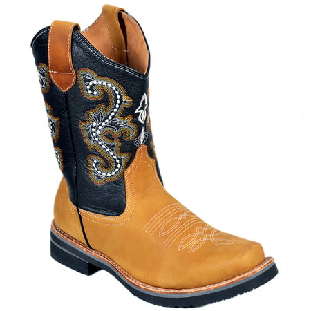 Mens Rodeo Cowboy Boots Genuine Leather Western Square Toe Botas