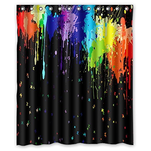 GreenDecor Unique Black Paint Splatter Waterproof Shower Curtain Set