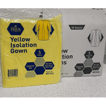 MedPride Isolation Gown, Standard, Yellow, Universal, Packet of 5