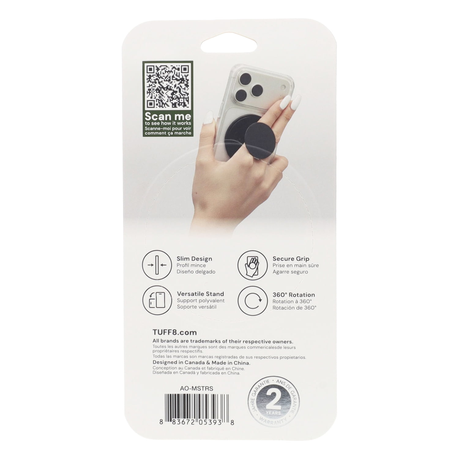 TUFF8 Sidekick Ultra-Thin 360° Ring Stand, MagSafe Compatible