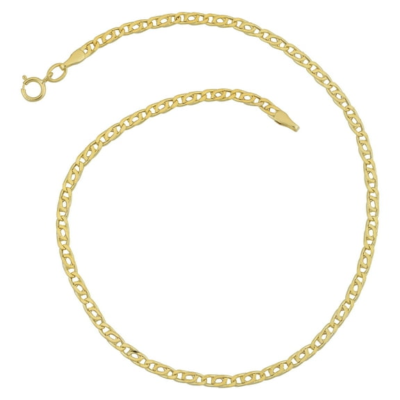KoolJewelry 10k Yellow Gold Hollow Flat Link Anklet (2.5 mm, 10 inch)