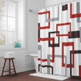 thumbnail image 5 of Mid Century Abstract Red Fabric Shower Curtain Geometric Modern Washable Shower Curtains for Bathroom, Waterproof Bath Curtain with Hooks Home Decor 36x72in, 5 of 8
