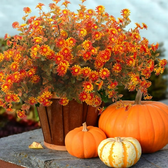 10 Bundles Artificial Fall Flowers for Outdoors Fake Plants - Faux Outside Greenery Boxwood No Fade Plastic Shrubs Decor Farmhouse Home Garden Thanksgiving (Fall Red)