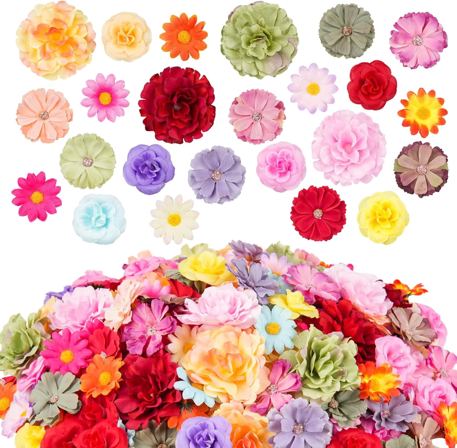 210 Pcs Mini Silk Flower Heads Small Fake Rose Daisy Faux Flowers Bulk for Crafts Artificial