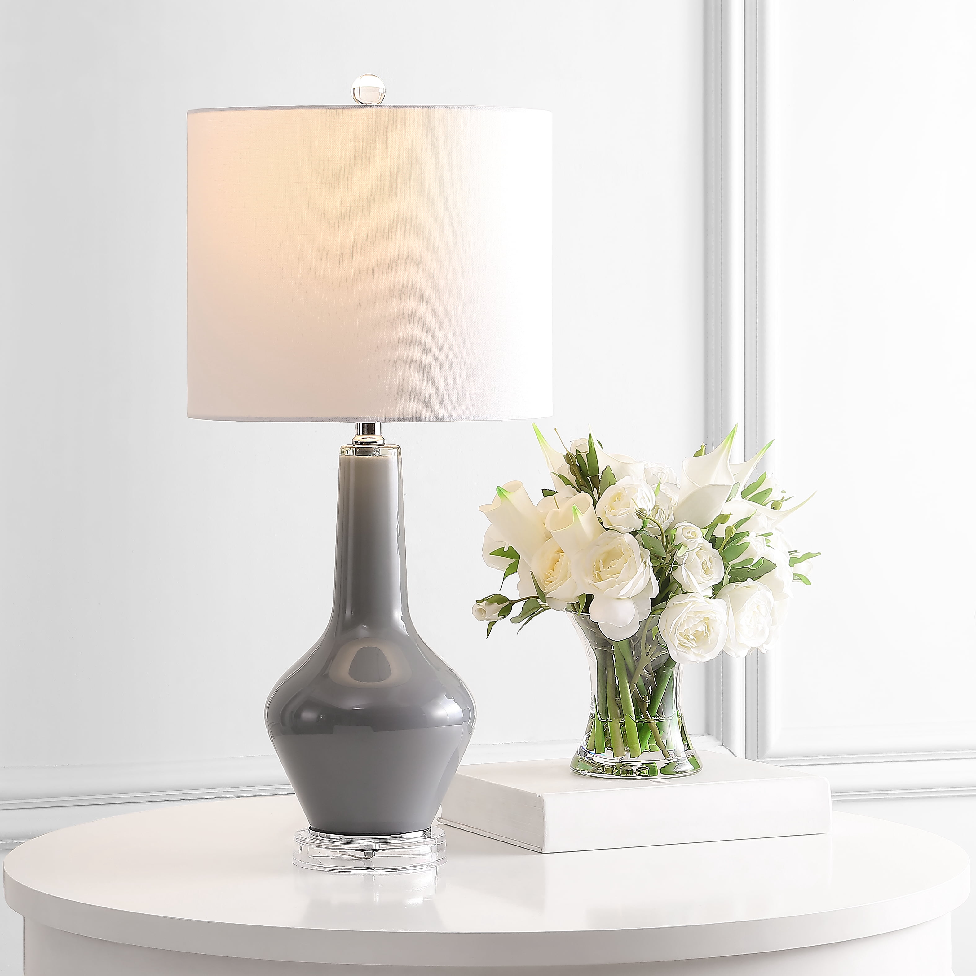 SAFAVIEH Velor 24 in. H Modern Glass Table Lamp, Smoked Grey