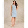 thumbnail image 4 of DARING DIVA Tweed Boat Neck Plaid Sheath Dress XS Light Blue, 4 of 6