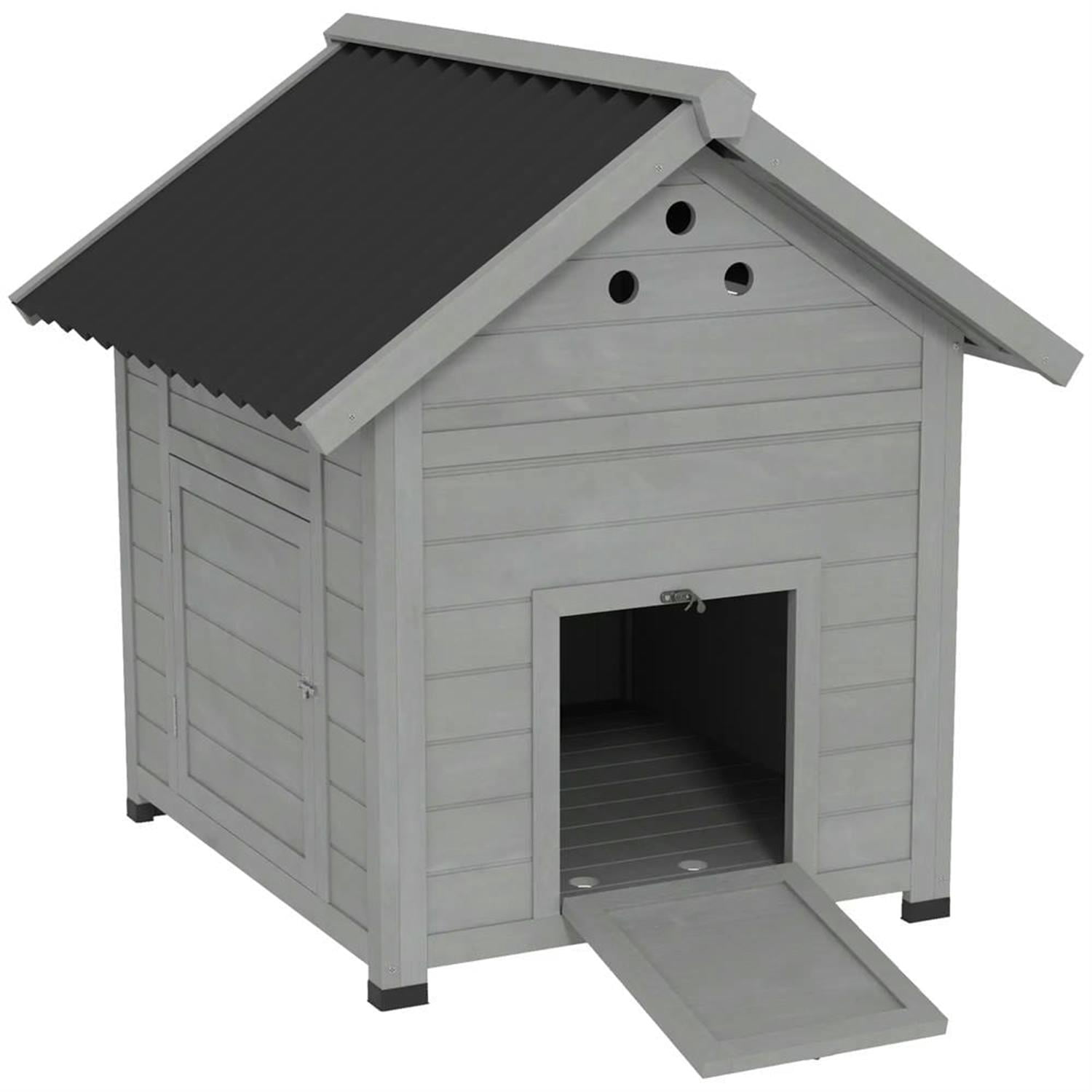 Demi Bonn 30" Wooden Duck House with Openable Roof & Double Doors, Outdoor Chicken Coop, Large Rabbit Hutch, Gray