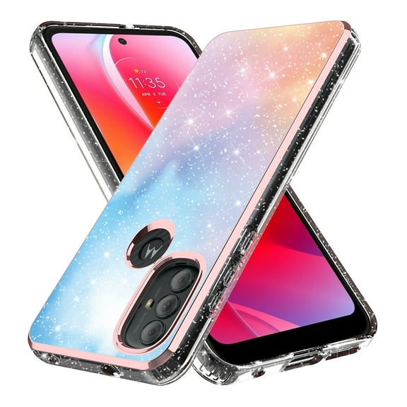 Rosebono Phone Case for Motorola Moto G Play 2023 / Moto G Pure / Moto G Power 2022, Bling Glitter Sparkle Laser Blue Pink Ultra Transparent Skin Cover Shockproof Case