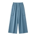 thumbnail image 4 of Tbopshirt Cargo Pants Women Pants for Women Solid Color Elastic Waist Multi-Pocket Wide Leg Cargo Pants,Light Blue,S-XXL, 4 of 4