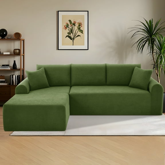 VFD Modular Sectional Couch in a Box 103" L Shaped Boneless Cloud Couch with Deep Seat, Convertible Sofa Bed for Living Room Bedroom Apartments Dorms, No Assembly Required, Green, Left Facing Chaise