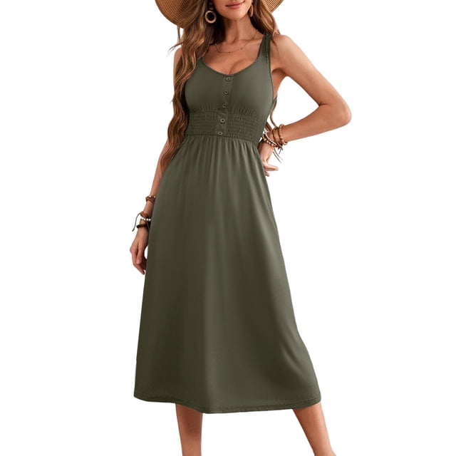 Vestido Dokotoo Beach Vacation, sin mangas, estilo swing, midi, verde, XXL