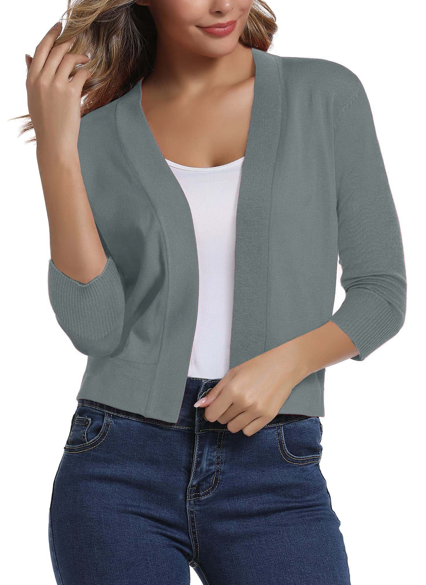 FOLUNSI Women's 3/4 Sleeve Cropped Cardigans Sweaters Jackets Open