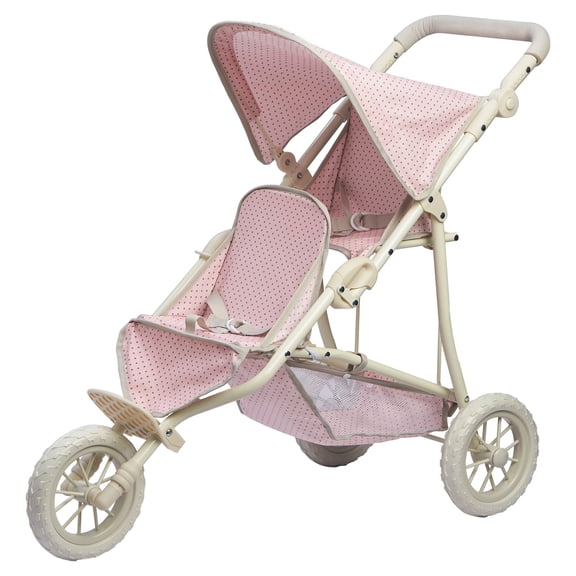 Olivia's Little World - Polka Dots Princess Baby Doll Twin Jogging Stroller, Pink and Grey