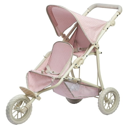 Olivia's Little World - Polka Dots Princess Baby Doll Twin Jogging Stroller, Pink and Grey