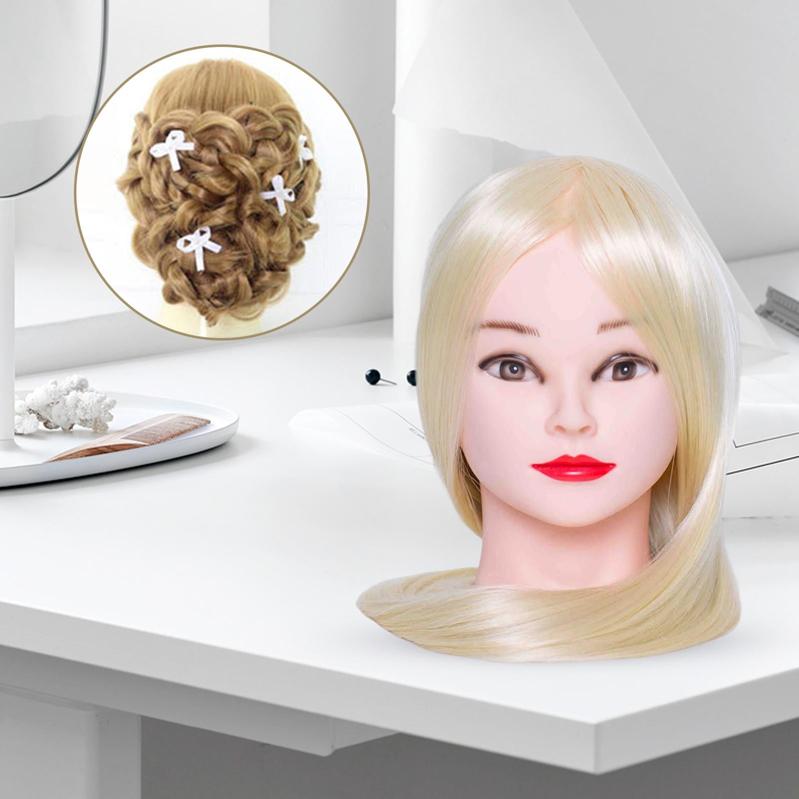 Training Head Mannequin Head Hair Styling Manikin Cosmetology Doll Head  Synthetic Fiber Hair Hairdressing Training Model Creamy-white Makeup