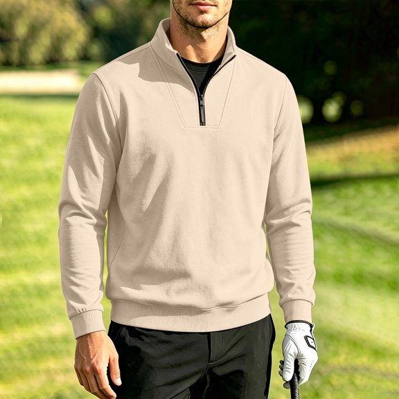 VgaVtl Men's Sweatshirts Pullover Long Sleeve Fall Winter Regular Officewear Mens Tops Leisure Solid Collared Zipper