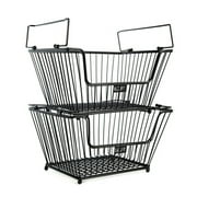 K-Cliffs Stackable Metal Storage Baskets Heavy Duty Quality Bread Wire Baskets Snack Bins for Office Craft Room Kitchen Pantry Office Garage Store Display, 3pcs Pack, Black