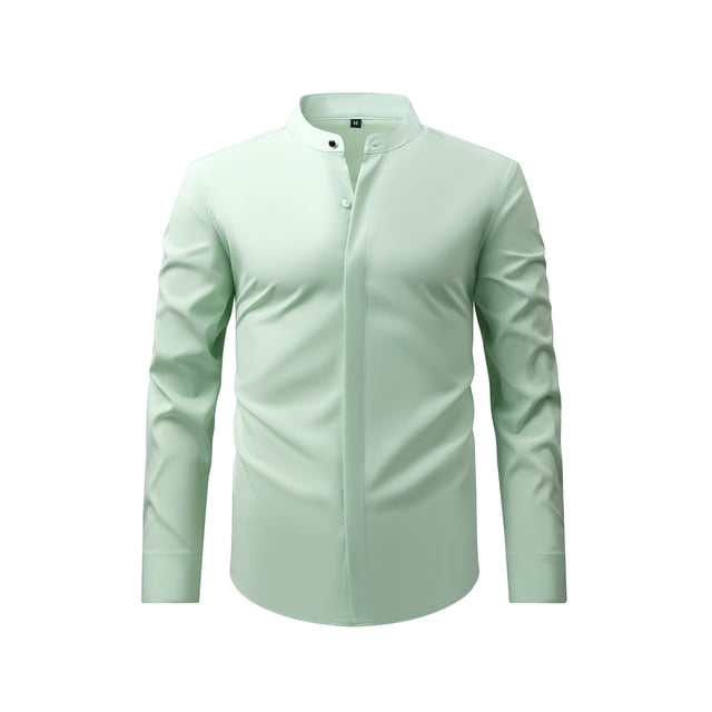 pstuiky camisas de manga larga para hombre, Camisa de negocios tipo cárdigan con cuello alto liso a la moda para hombre con botones camisetas de hombre xl
