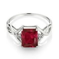 thumbnail image 2 of Gem Stone King 925 Sterling Silver Red Created Ruby and White Diamond Ring for Women (2.83 Ct Emerald Cut 9X7MM, Size 6), 2 of 5
