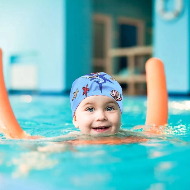 Gorro de baño para niños, cómodo y no daña la cabeza. Gorro de baño de tela con estampado de dibujos animados para niños y niñas. Gorro de baño de aguas termales para niños.