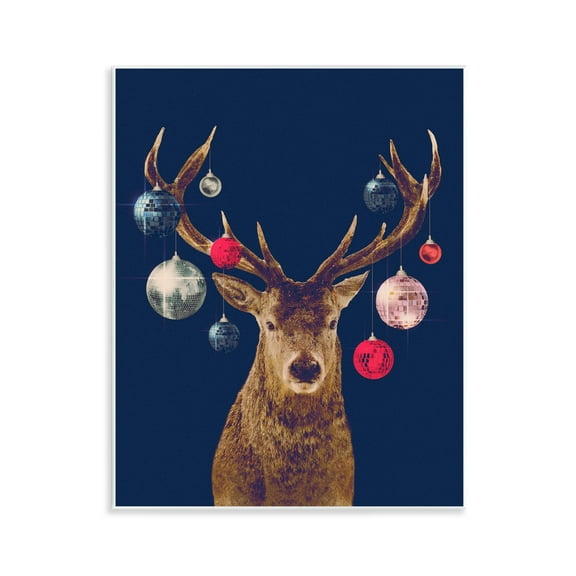 Stupell Industries Deer & Shining Ornaments Holiday Painting Unframed Art Print Wall Art, 11 x 14