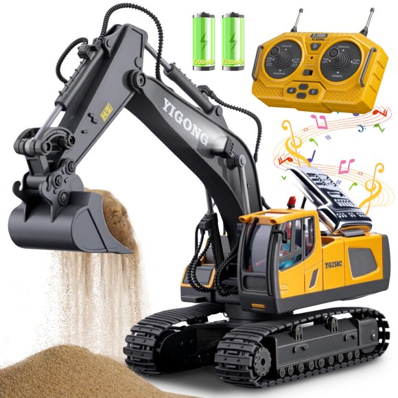 Samtop Remote Control Excavator Toys, 11 Channel 1:20 RC Construction Vehicles, 680° Rotation Hydraulic Car Toys for 4 5 6 7 8 9 10 Year Old Boys Kids, RC Truck Digger T