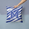 thumbnail image 2 of Letter M Initial Tiger Stripe Blue and White Fabric Decorative Pillow, 2 of 4