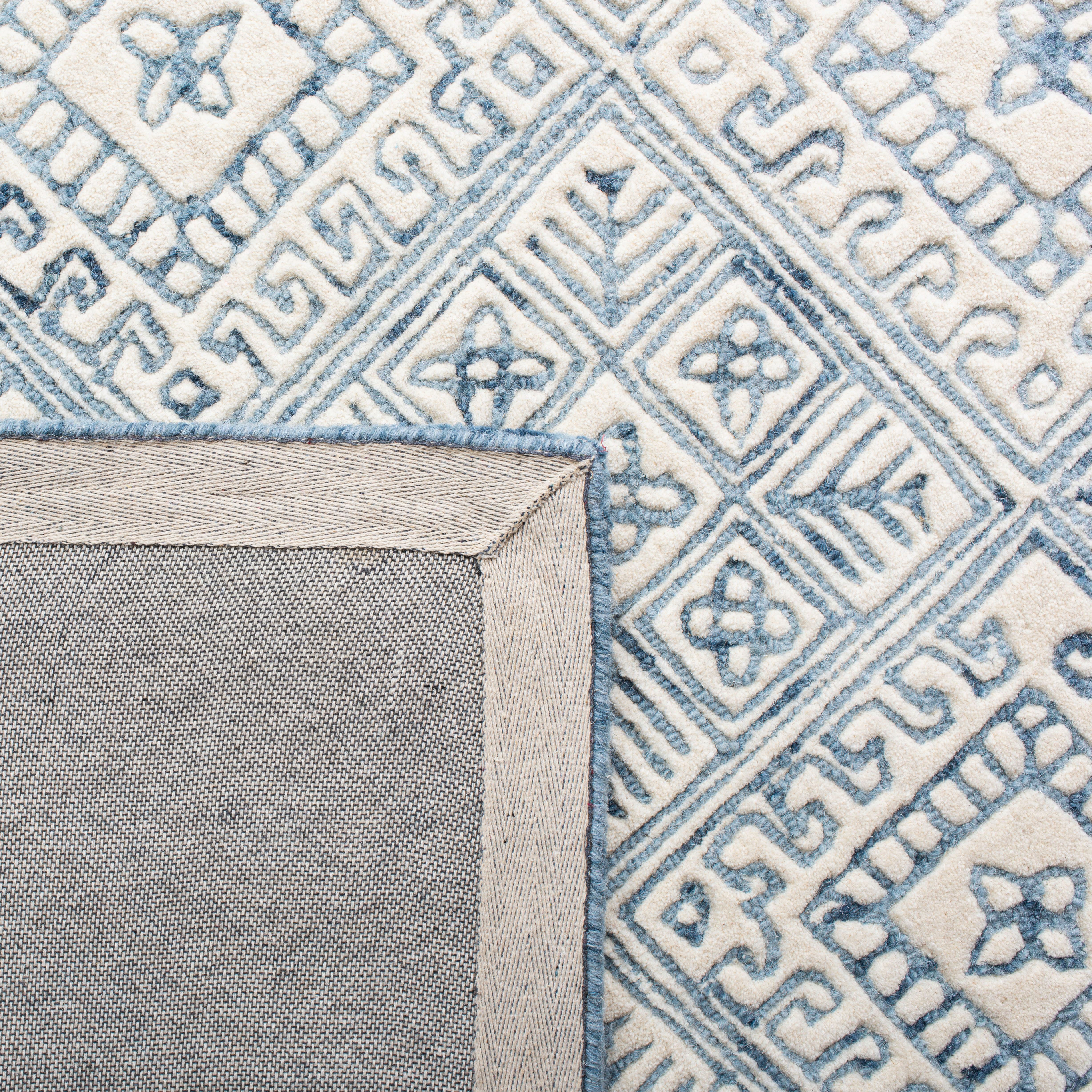 SAFAVIEH Glamour Drummond Geometric Wool Area Rug, Blue/Ivory, 6' x 6' Square