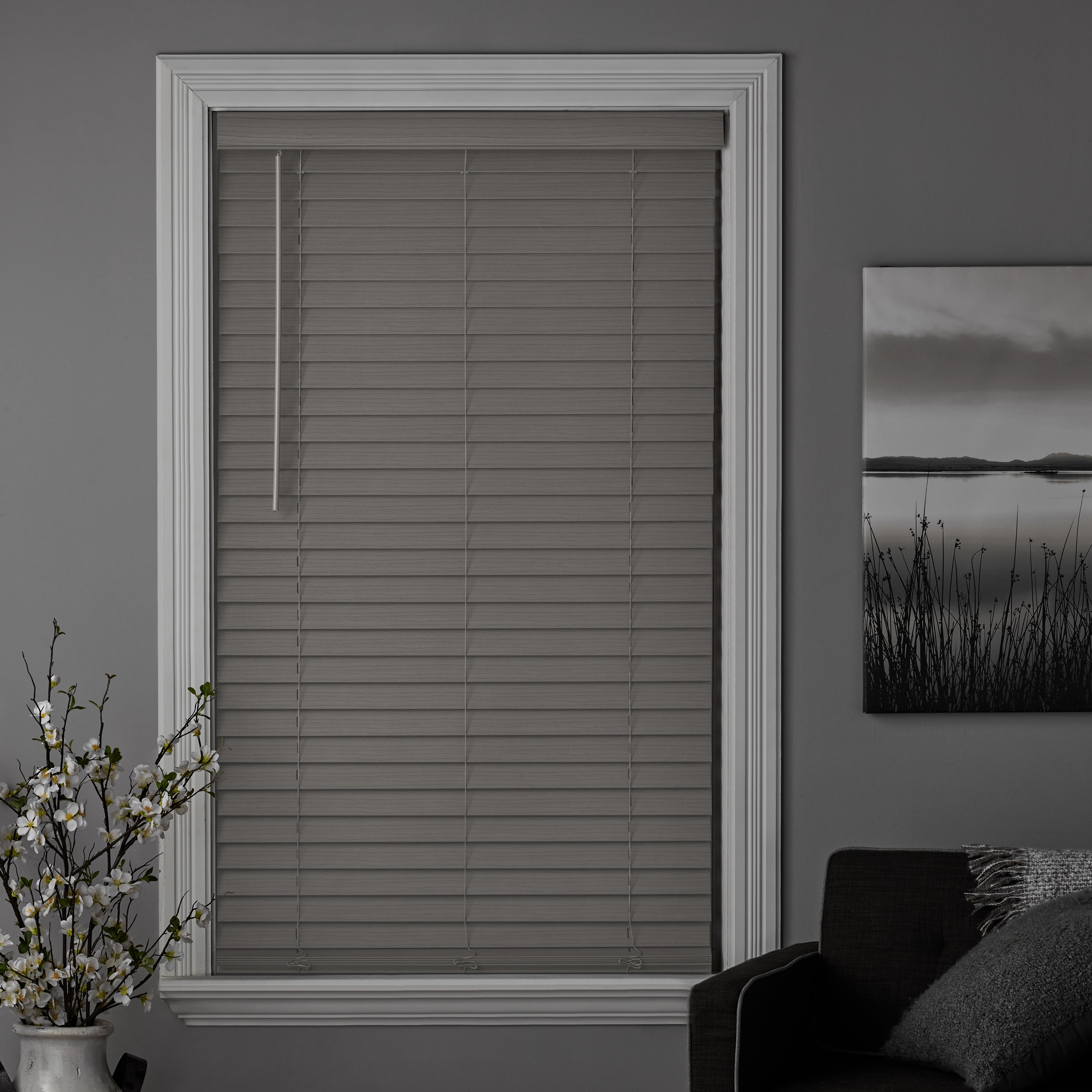 Better Homes & Gardens 2" Cordless Faux Wood Horizontal Blinds, Rustic Gray, 35" W x 64" L