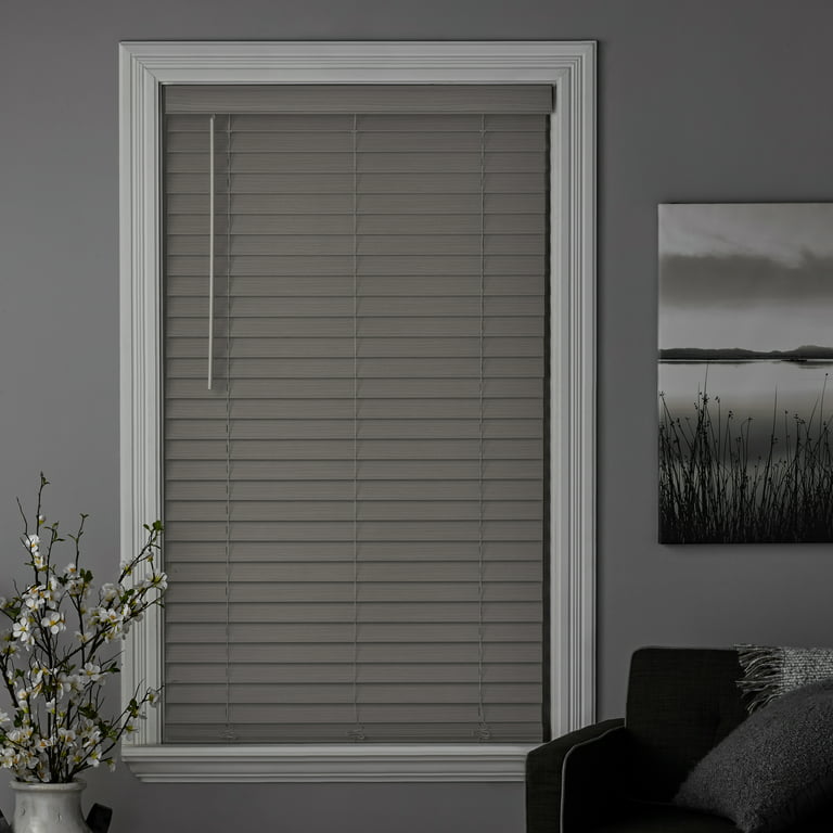 White Cordless Faux Wood Blinds for Windows with 2 in. Slats - 35 in. W x  64 in. L (Actual Size 34.5 in. W x 64 in. L)